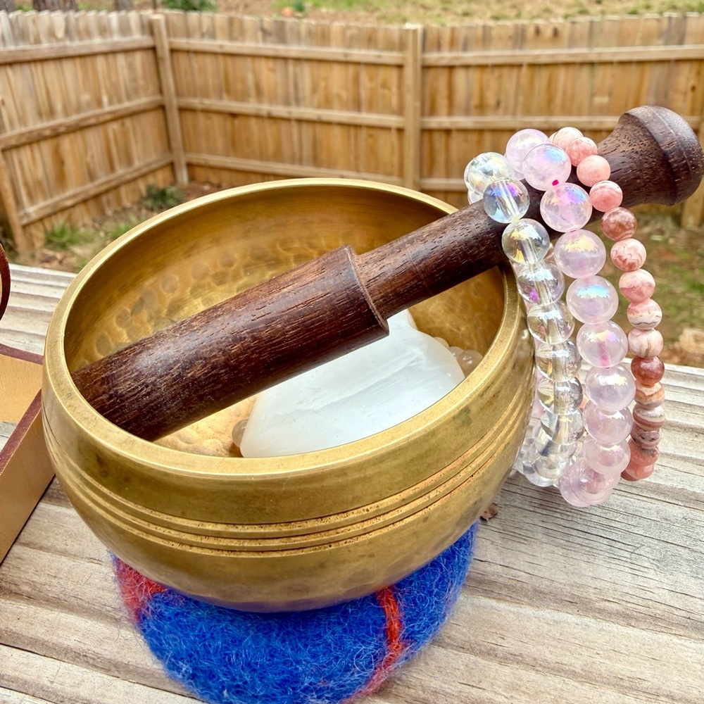 Aura Quartz Rhodochrosite Bracelet Stack Set